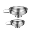 Juego de dos embudos de acero inoxidable de boca ancha con mango para mermeladas. - Grande + Pequeño / Set de dos piezas / Plateado