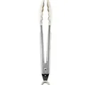 9-inch food tongs featuring heat-resistant white silicone tips for grilling and baking - White