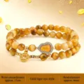 Zweireihiges Natur-Armband aus gelbem Tigerauge mit goldenem Kürbis und Münzanhänger - Täglicher Reichtums-Flaschenkürbis-Stil / Doppelring Natürliches Goldenes Tigerauge / Gold Gelb