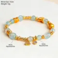 New Chinese style aquamarine crystal bracelet with ancient gold-finish accents - Aquamarine Spacer Bracelet