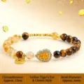 Naturgelbes Tigerauge- und Kristall-Perlenarmband mit goldenem Flaschenkürbis und Münzanhänger - Reichtums-Flaschenkürbis-Stil / Einzelring Natürliches Gelbes Tigerauge Citrin / Gelb