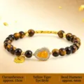 Natural yellow tiger eye stone beaded bracelet with lucky gold gourd charm for women jewelry - Aggressive Wealth Gourd Style / Single Loop Natural Yellow Tiger Eye / Yellow Brown