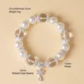Exquisita pulsera de cristal blanco natural y perlas con colgante de lazo de corazón - Blanco (Cristal de Roca Natural Corazón Lazo)