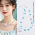 Amazonite beaded flower necklace for women in fresh forest style - 42cm+6cm (Bead 4mm) / Amazonite Star Flower Necklace