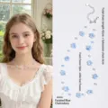 Sky blue faceted chalcedony star flower beaded necklace with adjustable chain - 42cm+6cm (Bead 4mm) / Blue Chalcedony Flower Necklace