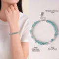 Blue chalcedony and natural pearl beaded bracelet with silver charm, 15cm wrist size - Bracelet / 15cm Inner Circumference / Blue Chalcedony Freshwater Pearl Bracelet