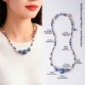 Exquisite New Chinese style beaded necklace with aquamarine, pearls and lacquer bead - Natural Crystal Pearl Lacquer Bead Necklace