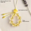 Gele Azeztulite kralen telefoonbedel met een glazen gelukswolk hangend ornament - Gele Kwarts Stijl / 10mm