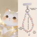 Elegant phone charm with natural rose quartz and cat's eye beads, length 17cm - Pink (Rose Quartz Cat's Eye)