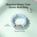 Light blue elastic beaded ring featuring 4mm aquamarine and textured natural agate stone - Natural Aquamarine Thousand-Pattern Agate Ring