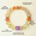 Multi-gemstone bracelet with natural amethyst, citrine, and golden rutilated quartz - 10mm / 10mm Natural Gold Rutilated Quartz Phoenix Peony Bracelet
