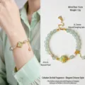 Elegante braccialetto in Aventurina naturale e perle con ciondolo orchidea stile cinese - Bracciale / 15cm Circonferenza Interna / Bracciale in Perle di Avventurina Naturale