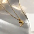 Detaillierte Nahaufnahme eines goldenen Delfin-Anhängers an einer Edelstahlhalskette - Gold