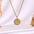 Vintage-Halskette aus vergoldetem Edelstahl mit religiösem Medaillon und Strass - Relief Medaillon (Halskette C)