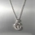 Detailaufnahme der silbernen Halskette mit Mond und Hasen-Anhänger aus Edelstahl - Stern Mond Jade Hase Halskette / Stahlfarben