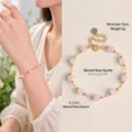 Pulsera de cuentas de cuarzo rosa natural de 6,5 mm con detalles dorados - Pulsera de Cuarzo Rosa Natural