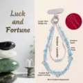Handmade blue aquamarine and baroque pearl beaded phone charm with crystal teardrop - Irregular Aquamarine Phone Chain / 18cm