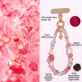 Handcrafted beaded phone strap with natural strawberry quartz and pink crystal stones - 19cm / Natural Rose Quartz Strawberry Quartz Phone Chain