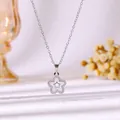 Silberne Edelstahlhalskette mit einem filigranen weißen Emaille-Stern-Blumen-Anhänger - Stahlfarbene Weißöl Pentagramm Halskette
