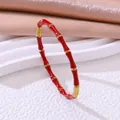 Eleganter rot-goldener Emaille-Bambus-Gelenk-Armreif aus Edelstahl für Damen, modischer Stil - Rotgold