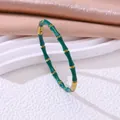 Grüner Emaille Armreif im Bambus Design aus vergoldetem Edelstahl, offenes Damen Armband - Grüngold