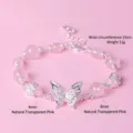 Delicate natural pink crystal bead bracelet with a silver butterfly charm, 15cm size - Butterfly Bracelet / Circumference 15cm / Rose Quartz