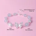 Elegant silver butterfly bracelet with lavender purple beads and clover charm decoration - Butterfly Bracelet / Circumference 15cm / Blue Chalcedony