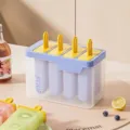 DIY 4-cell blue ice pop mold with yellow handles and translucent base for home use - Ice Cream Mold (4-Grid) / Blue