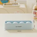 Light blue 4-hole silicone ice ball mold tray with detailed size dimensions 26.5x6x8cm - Large 4-Ball Ice Mold / Blue