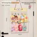 Transparent hanging doll storage bag with yellow gingham trim and dustproof cover - Single Layer / White