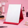 Portable medium red folding desktop makeup mirror with high-definition glass surface. - M / 16x12cm / Red