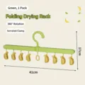 Portable green foldable multi-functional laundry drying rack with 8 yellow clips - 1 Piece / Green