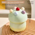 Cute mushroom-shaped fruit fork set with storage container in green - Mushroom House (457-1-2) / 1 Piece / Green