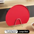 Large red TPU anti-bacterial cutting board with metal stand, fan-shaped design - L / Red