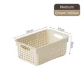 Medium cream yellow plastic storage basket with handles, size 25x17x10cm for home - Thickened Japanese Style Medium Cream Yellow