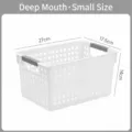Small white deep plastic storage basket with grey handles, size 27 x 17.5 x 14 cm. - Deep Opening Small With Handles