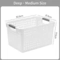 Medium white plastic storage basket with grey handles and perforated sides 30.5x21.5x17.5cm - Deep Opening Medium With Handles