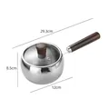 Premium roestvrijstalen melkpan met houten handvat en deksel van gehard glas - 12cm / Met deksel