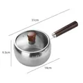 Roestvrijstalen melkpan met glazen deksel en houten handvat, diameter 14 cm details - 14cm / Met deksel