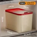 Grande boîte de stockage de riz de 15 kg avec couvercle rouge et dimensions détaillées - L / Capacité 15kg / Rouge