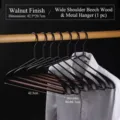 Walnut beech wood and iron clothes hanger with 3cm wide non-slip shoulders for coats - Wide Shoulder Beech Wood Iron (C4791) / Black Brown