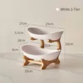 Premium 2-tier white ceramic style fruit tray with natural bamboo frame for home - Double Layer / White