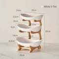 Modern 3-tier white ceramic fruit plate stand with natural bamboo frame for snack storage - Triple Layer / White