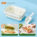 White double-layer press ice cube mold set with clear storage box and ice scoop - Double Layer / 20.9x13.4x9.3cm / White
