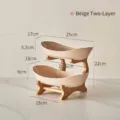 Premium 2-tier beige ceramic style fruit plate with bamboo stand for snacks and pastries - Double Layer / Pink
