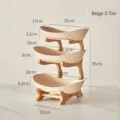 3-tier beige ceramic fruit bowl set with natural bamboo stand for living room snack storage - Triple Layer / Pink