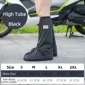 Waterproof high-top black shoe covers for rain protection with size chart details - M (38-39) / Black