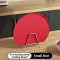 Small red TPU antibacterial double-sided cutting board with metal stand. - S / Red
