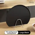 Large black antibacterial TPU cutting board on a minimalist stainless steel display stand - L / Black