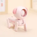 Cute pink cartoon dog shaped portable mini fan with turbine blades for desk use - Pink